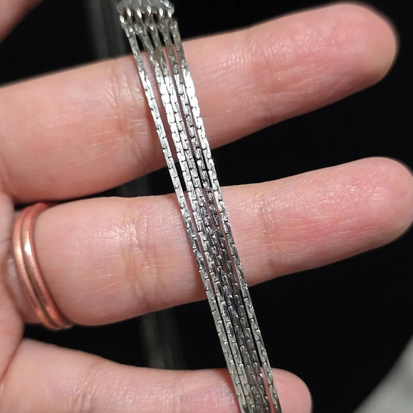 5-Layer Multi Strand Silver Tone Tiered Necklace, Like New, Formal, Single Clasp - Picture 7 of 14